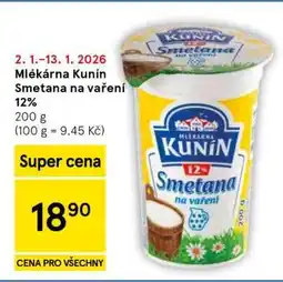 Tesco Mlékárna Kunín Smetana na vaření 12% nabídka