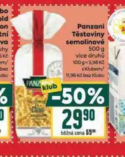 Billa Panzani těstoviny semolinové nabídka