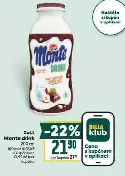 Billa Zott monte drink nabídka