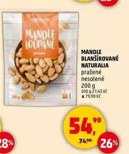Penny Market MANDLE BLANŠÍROVANÉ NATURALIA pražené nesolené, 200 g nabídka
