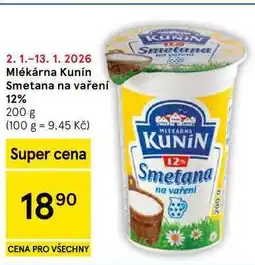 Tesco Mlékárna Kunin Smetana na vaření 12%, 200 g nabídka