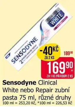Teta Sensodyne Clinical White nebo Repair zubní pasta 75 ml, různé druhy nabídka