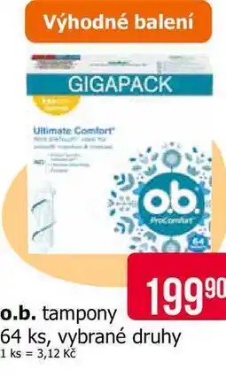 Teta O.B. ProComfort Tampony, vybrané druhy 64ks nabídka