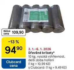 Tesco Dřevěné brikety, 10 kg. vysoká výhřevnost, delší doba hoření nabídka