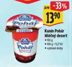 Albert Kunín pohár mléčný dezert nabídka