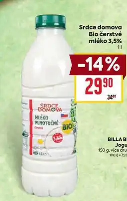 Billa Srdce domova Bio čerstvé mléko 3,5% 1l nabídka