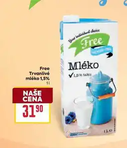 Billa Free Trvanlivé mléko 1,5% 1l nabídka