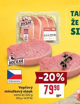 Billa Vepřový minutkový steak cena za 320 g nabídka