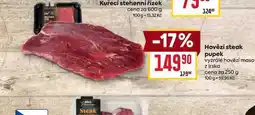 Billa Hovězí steak pupek vyzrálé hovězí maso z Irska cena za 250 g nabídka