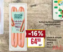 Billa clean & simple Videňské párky 180 g nabídka