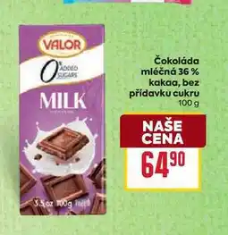 Billa Čokoláda mléčná 36 % kakaa, bez přídavku cukru 100g nabídka