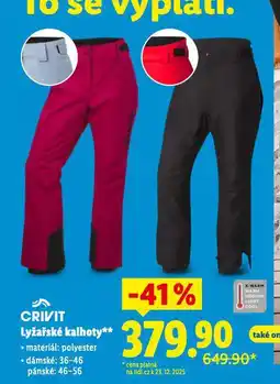 Lidl Lyžařské kalhoty nabídka