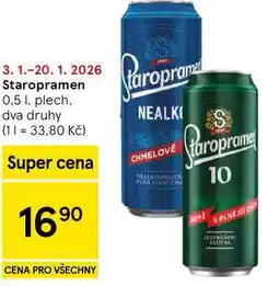 Tesco Staropramen, 0.5 I, plech. dva druhy nabídka
