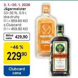 Tesco Jägermeister 33-35%, 0,5 l, dva druhy nabídka