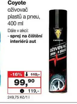 Barvy a laky drogerie Coyote oživovač plastů a pneu, 400 ml nabídka