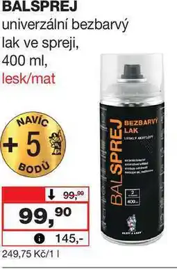 Barvy a laky drogerie BALSPREJ univerzální bezbarvý lak ve spreji, 400 ml, lesk/mat nabídka