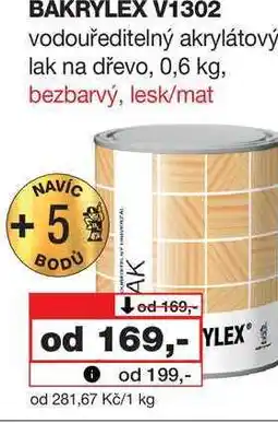 Barvy a laky drogerie BAKRYLEX V1302 vodouředitelný akrylátový lak na dřevo, 0,6 kg nabídka
