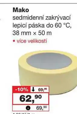 Barvy a laky drogerie Mako sedmidenní zakrývací lepicí páska do 60 °C, 38 mm x 50 m • více velikostí nabídka