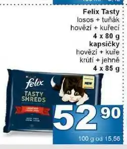 Jip Felix Tasty losos + tuňák hovězí + kuřecí 4 x 80 g nabídka