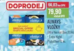 Ratio ALWAYS VLOŽKY Ultra Normal Duo 20 ks + Extra Night Protection 12 ks nabídka