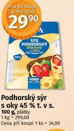 COOP TIP Podhorský sýr s oky 45 % t. v s. nabídka