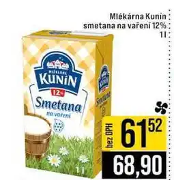 Jip Mlékárna Kunín smetana na vaření 12% 1l nabídka