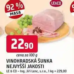 Trefa LE & CO VINOHRADSKÁ ŠUNKA NEJVYŠŠÍ JAKOSTI 100g nabídka