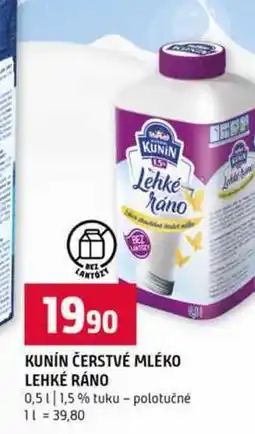 Terno KUNÍN ČERSTVÉ MLÉKO LEHKÉ RÁNO 0,5l 1,5% tuku polotučné nabídka