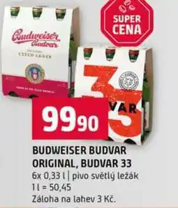 Terno BUDWEISER BUDVAR ORIGINAL, BUDVAR 33 6x 0,33l pivo světlý ležák nabídka