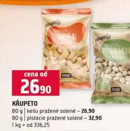 Terno KŘUPETO 80 g kešu pražené solené 80 g pistácie pražené solené nabídka