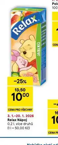 Tesco Relax nápoj nabídka