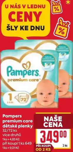 Billa PAMPERS Premium care dětské plenky nabídka