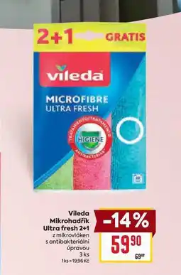 Billa Vileda Mikrohadřík Ultra fresh 2+1 z mikrovláken santibakteriální ύρτανου 3 ks nabídka