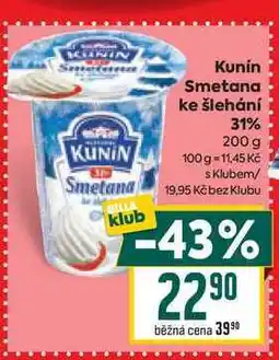 Billa Kunin Smetana ke šlehání 31% 200 g nabídka