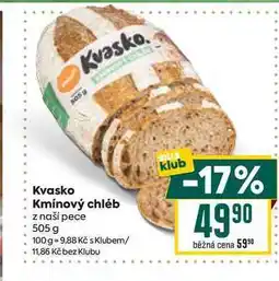 Billa Kvasko Kmínový chléb z naší pece 505 g nabídka