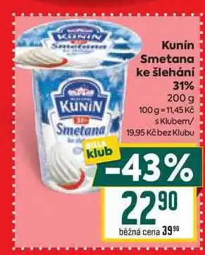 Billa Kunin Smetana ke šlehání 31% 200g nabídka