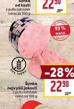 Billa Šunka nejvyšší jakosti z pultu lahůdek cena za 100 g nabídka