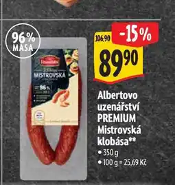 Albert Albertovo uzenářství PREMIUM Mistrovská klobása 350 g nabídka