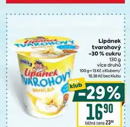 Billa Lipánek tvarohový -30% cukru 130 g nabídka