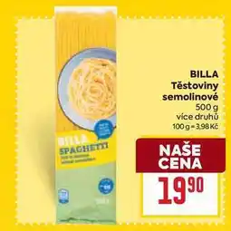 Billa BILLA Těstoviny semolinové 500 g nabídka