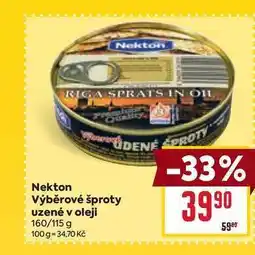 Billa Nekton Výběrové šproty uzené v oleji 160/115 g nabídka