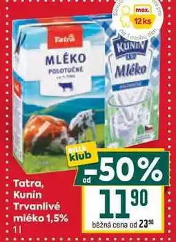 Billa Kunin Trvanlivé mléko 1,5% 1l nabídka