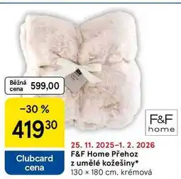 Tesco F&F Home Přehoz z umělé kožešiny, 130 x 180 cm, krémová nabídka