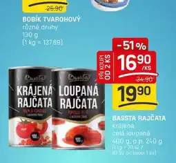Flop BASSTA RAJČATA krájená. celá loupaná 400 g. p.p. 240 g nabídka