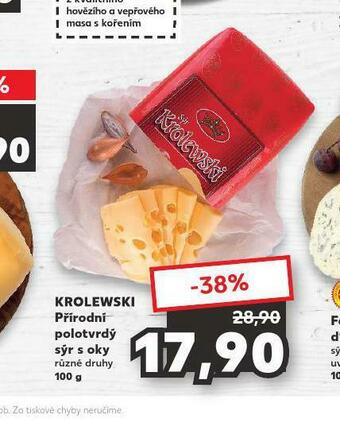 Kaufland Krolewski přírodní polotvrdý sýr s oky nabídka