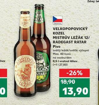 Kaufland Pivo velkopopovický kozel mistrův ležák nabídka