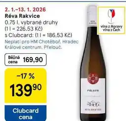 Tesco Réva Rakvice, 0.75 l, vybrané druhy nabídka