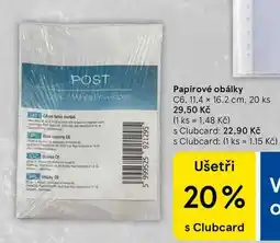 Tesco Papírové obálky C6. 11.4 x 16.2 cm, 20 ks nabídka