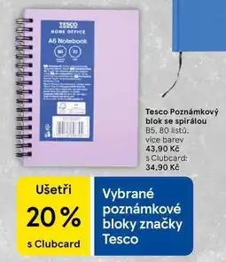 Tesco Tesco Poznámkový blok se spirálou B5, 80 listů. více barev nabídka