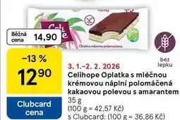 Tesco Celihope Oplatka s mléčnou krémovou náplní polomáčená kakaovou polevou s amarantem, 35 g nabídka